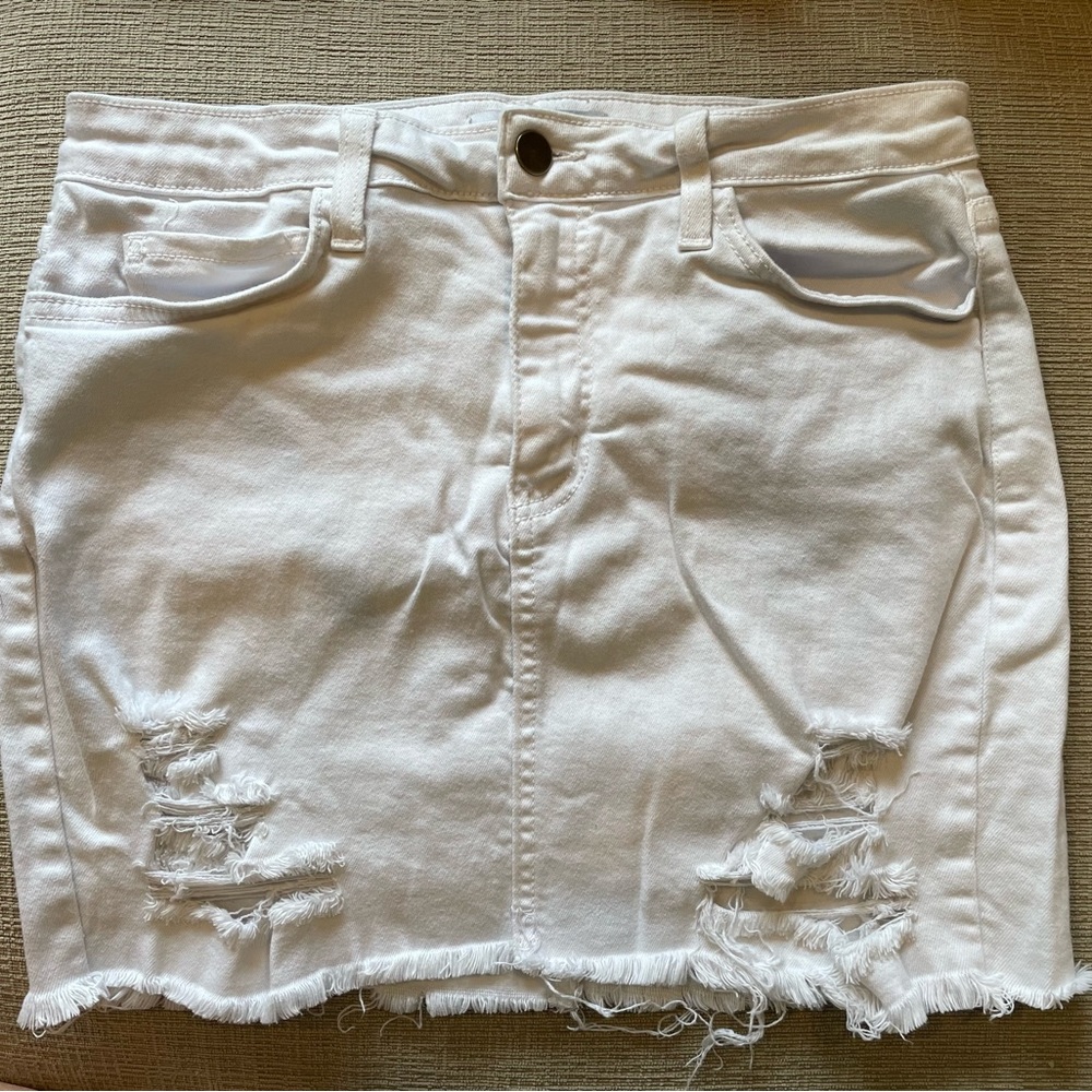 O2 Denim Women White Denim Distressed Mini Skirt M